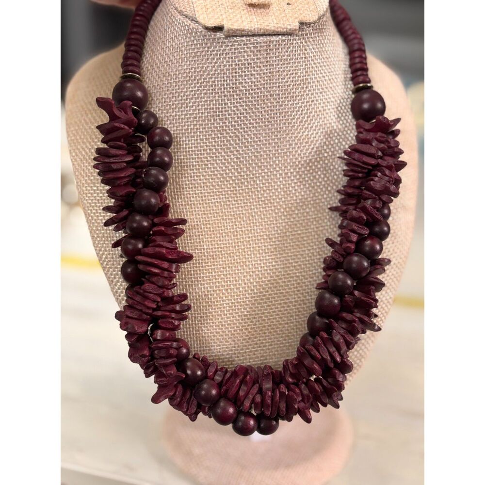 Vintage Burgundy Multi-Strand Chunky Statement Necklace